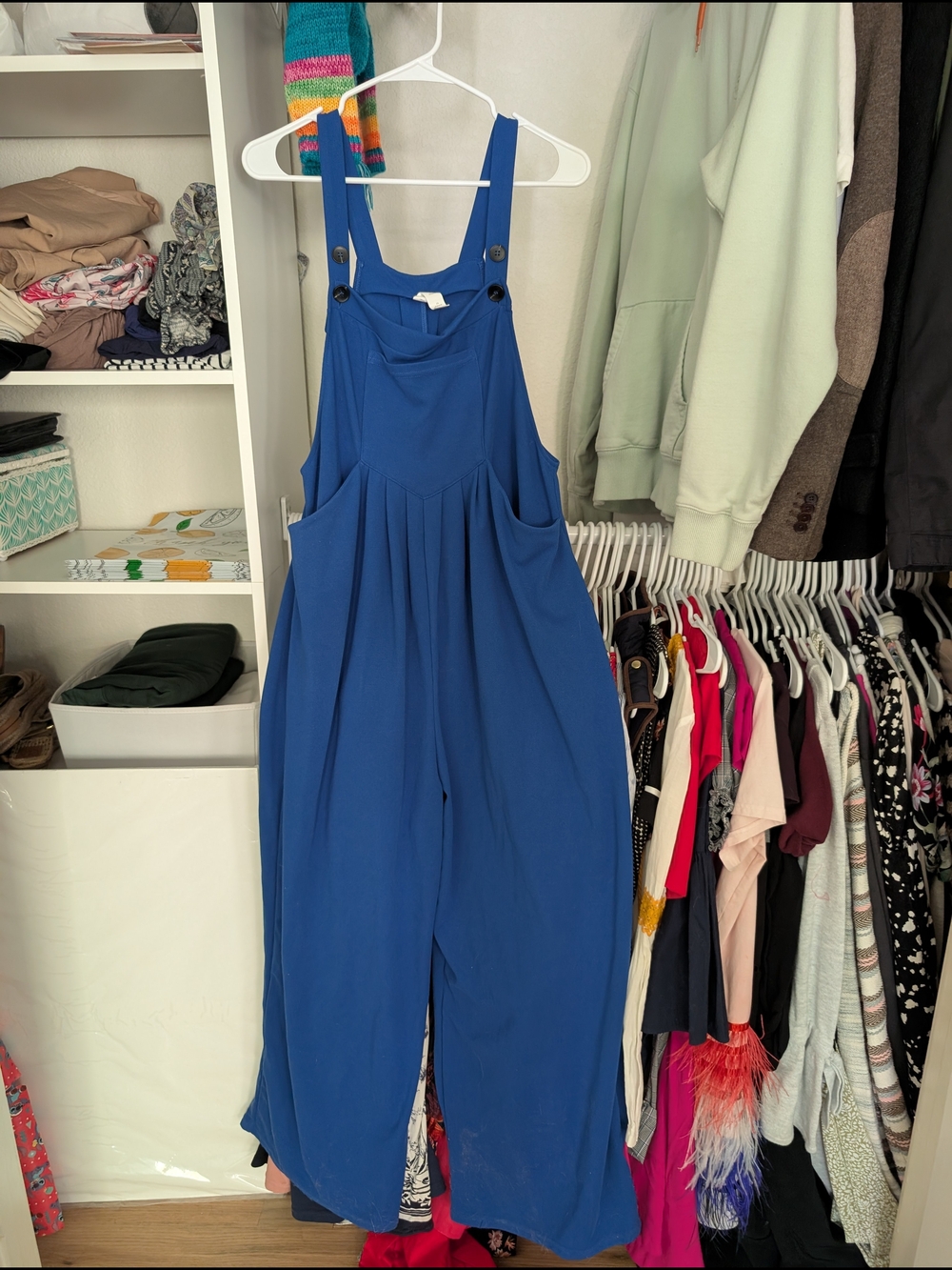 HALARA Royal Blue Wide-Leg Button-Strap Jumpsuit Overalls Maternity Size L - Picture 4 of 8